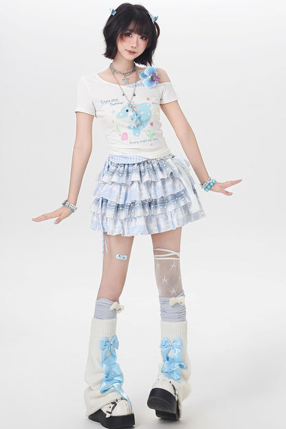 Off-shoulder Dolphin Summer Fake Two-piece Top