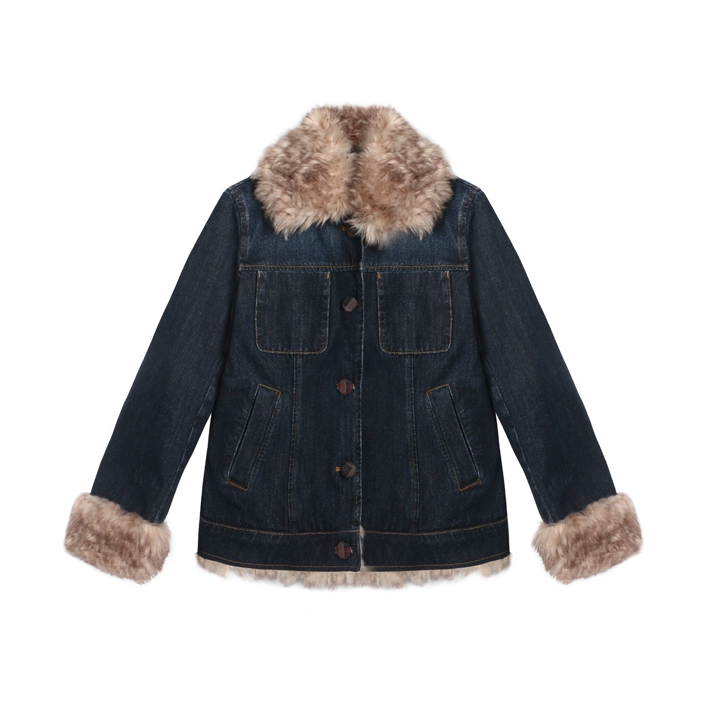 Fur Collar Denim Jacket + Skirt