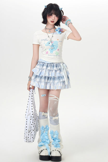 Off-shoulder Dolphin Summer Fake Two-piece Top