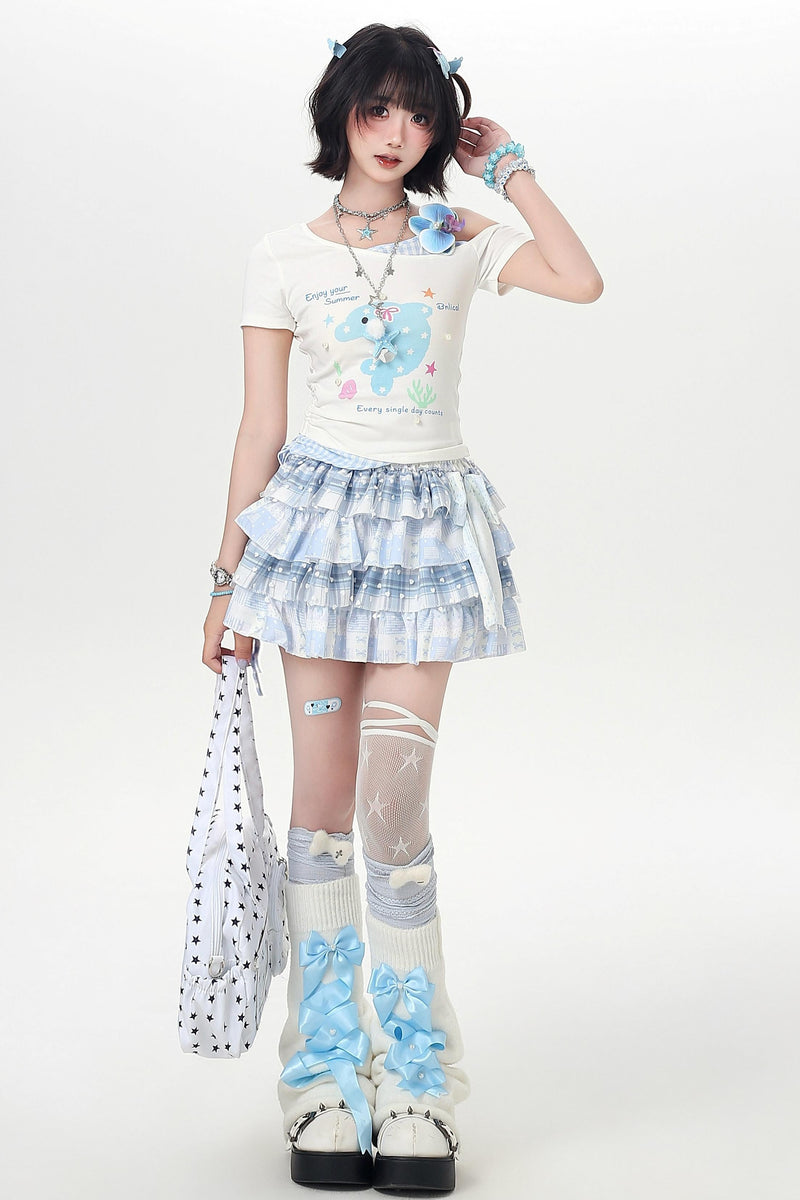 Off-shoulder Dolphin Summer Fake Two-piece Top