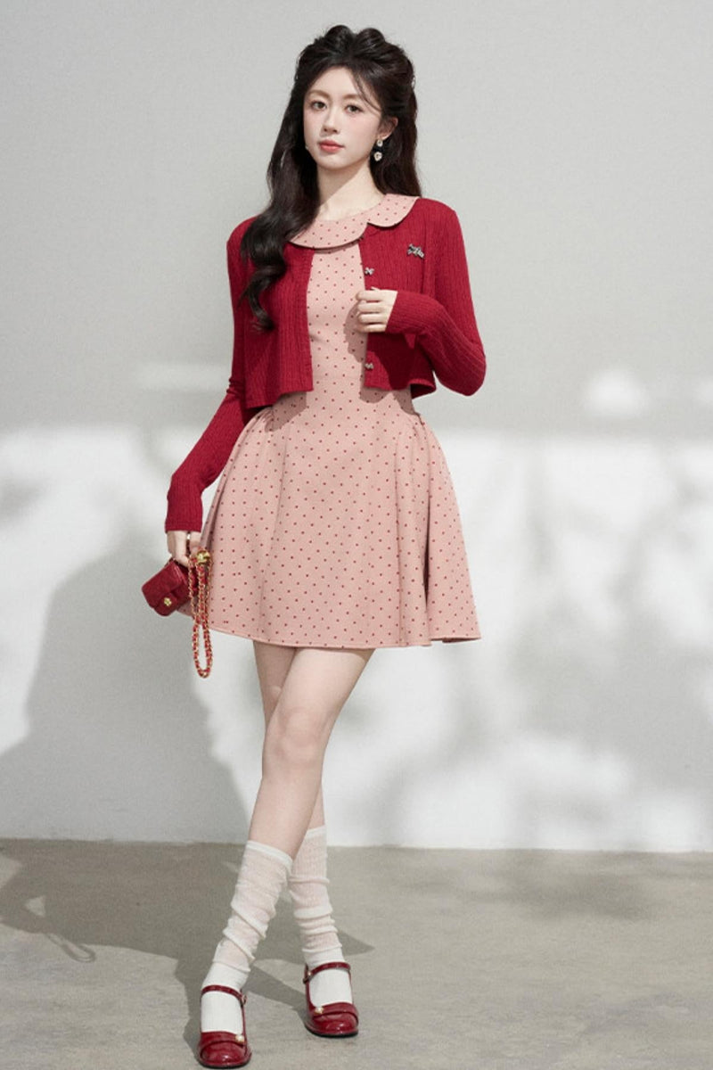 French Dot Dress + Cardigan