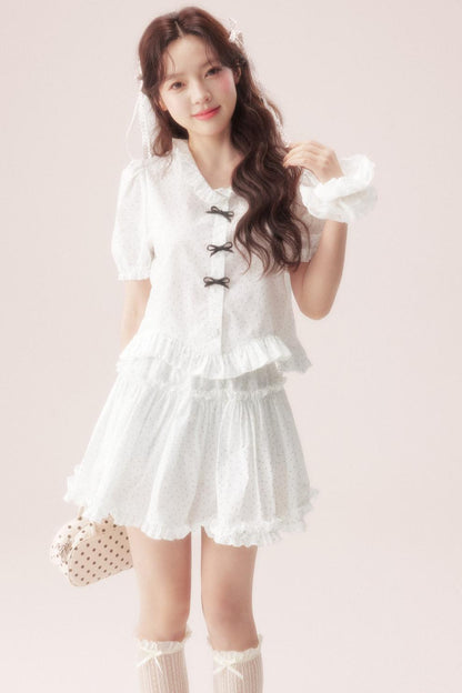 Polka Dot Bow Blouse Suit + Skirt