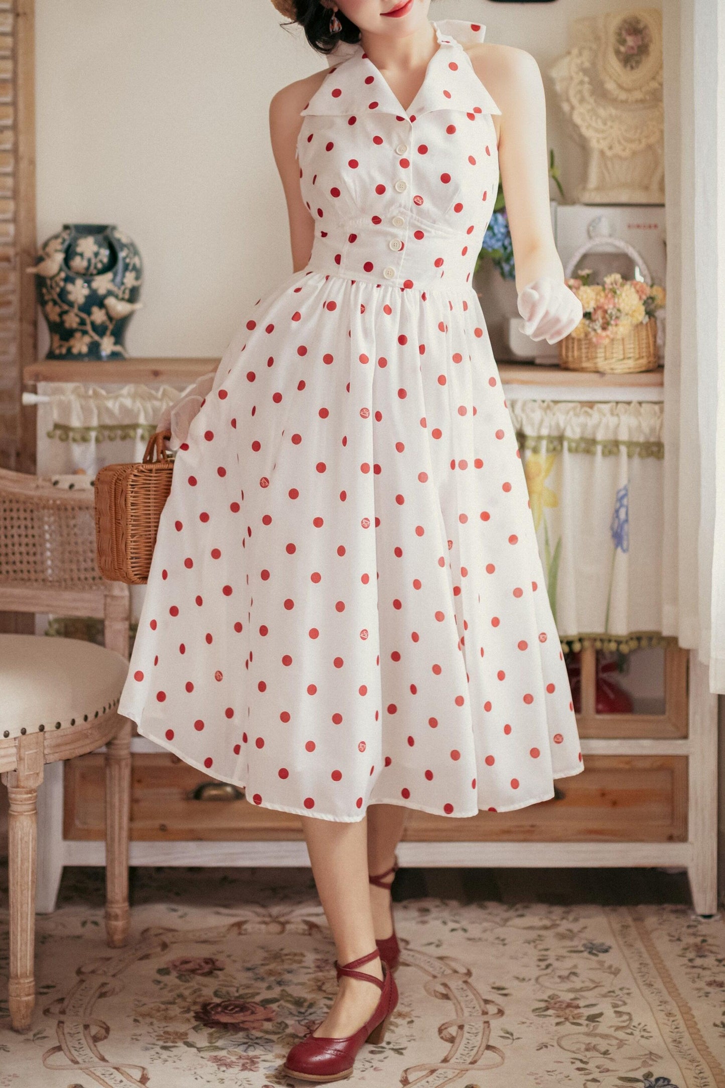 Retro Halter Neck French Flare Dress