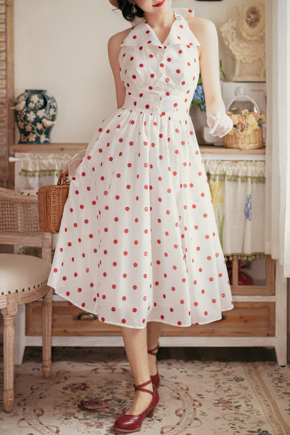 Retro Halter Neck French Flare Dress