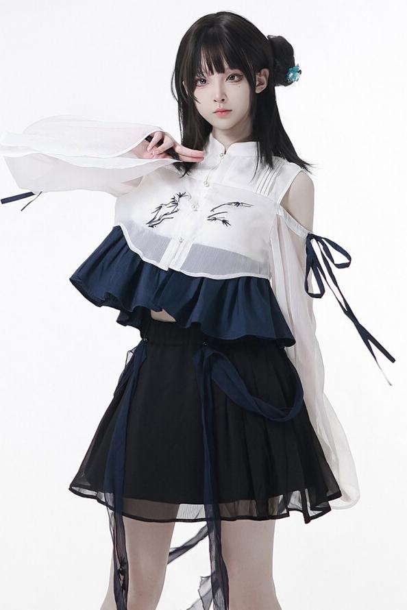 Subcultural Modern China Top + Pants + Off-shoulder Shirt + Skirt