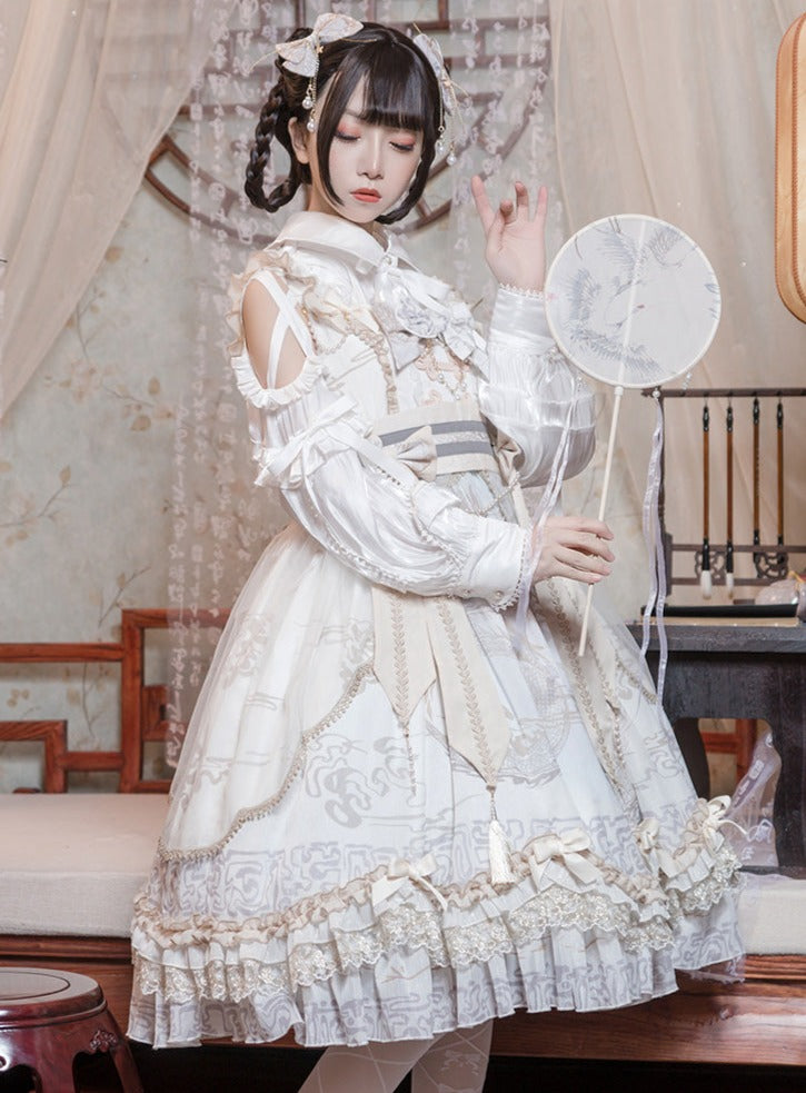 Cross Shoulder Waist Mark Ribbon Dress