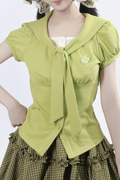 Lucky Clover Green Plaid Summer Set