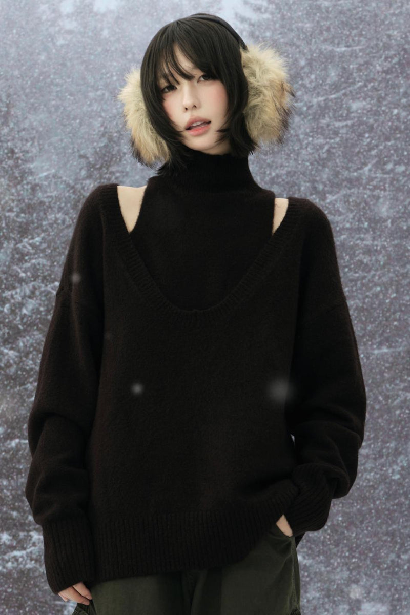 High Neck Layered Style Sweater Set