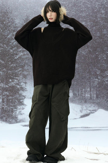 High Neck Layered Style Sweater Set