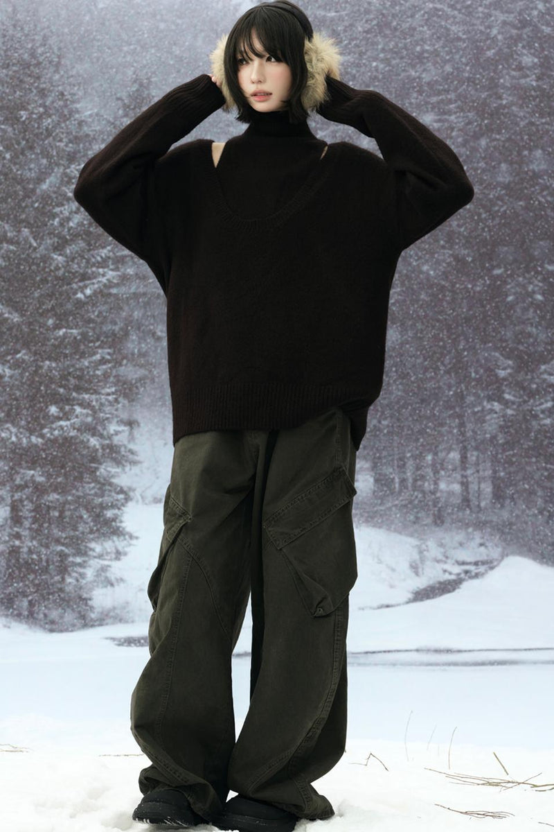 High Neck Layered Style Sweater Set
