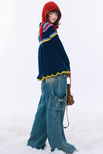 Contrast Striped Knit Sweater