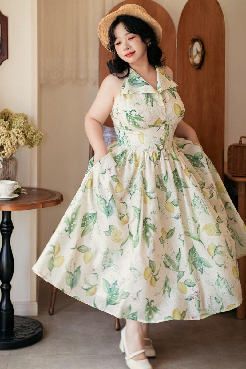 Retro Halter Neck French Flare Dress