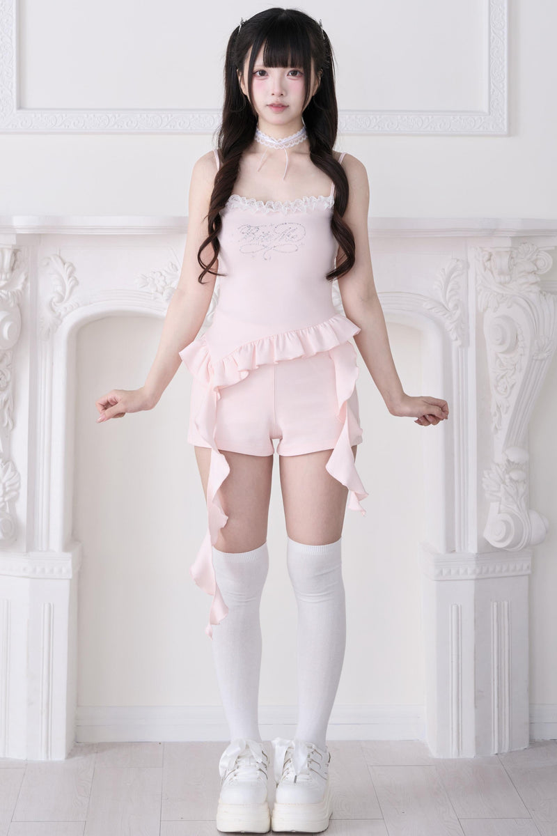 Lace Subculture Hooded Sweatshirt + Camisole + Shorts + Long Pants