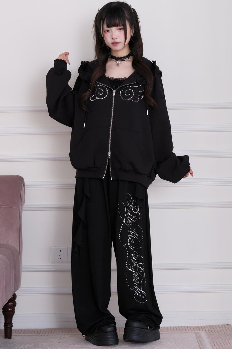 Lace Subculture Hooded Sweatshirt + Camisole + Shorts + Long Pants