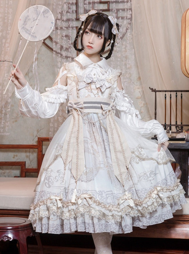 Cross Shoulder Waist Mark Ribbon Dress