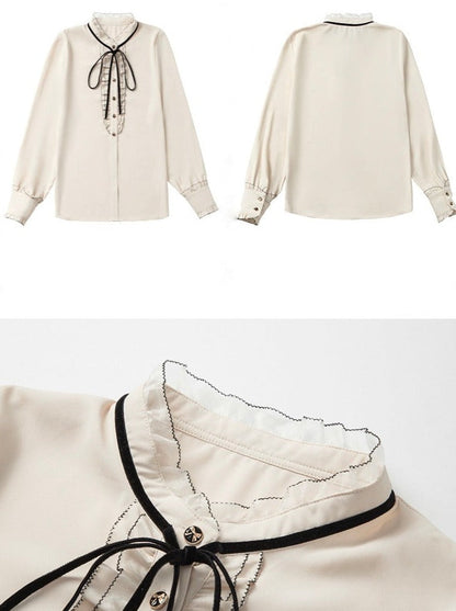 Lace Ruffle Bow Blouse + Jacquard Skirt