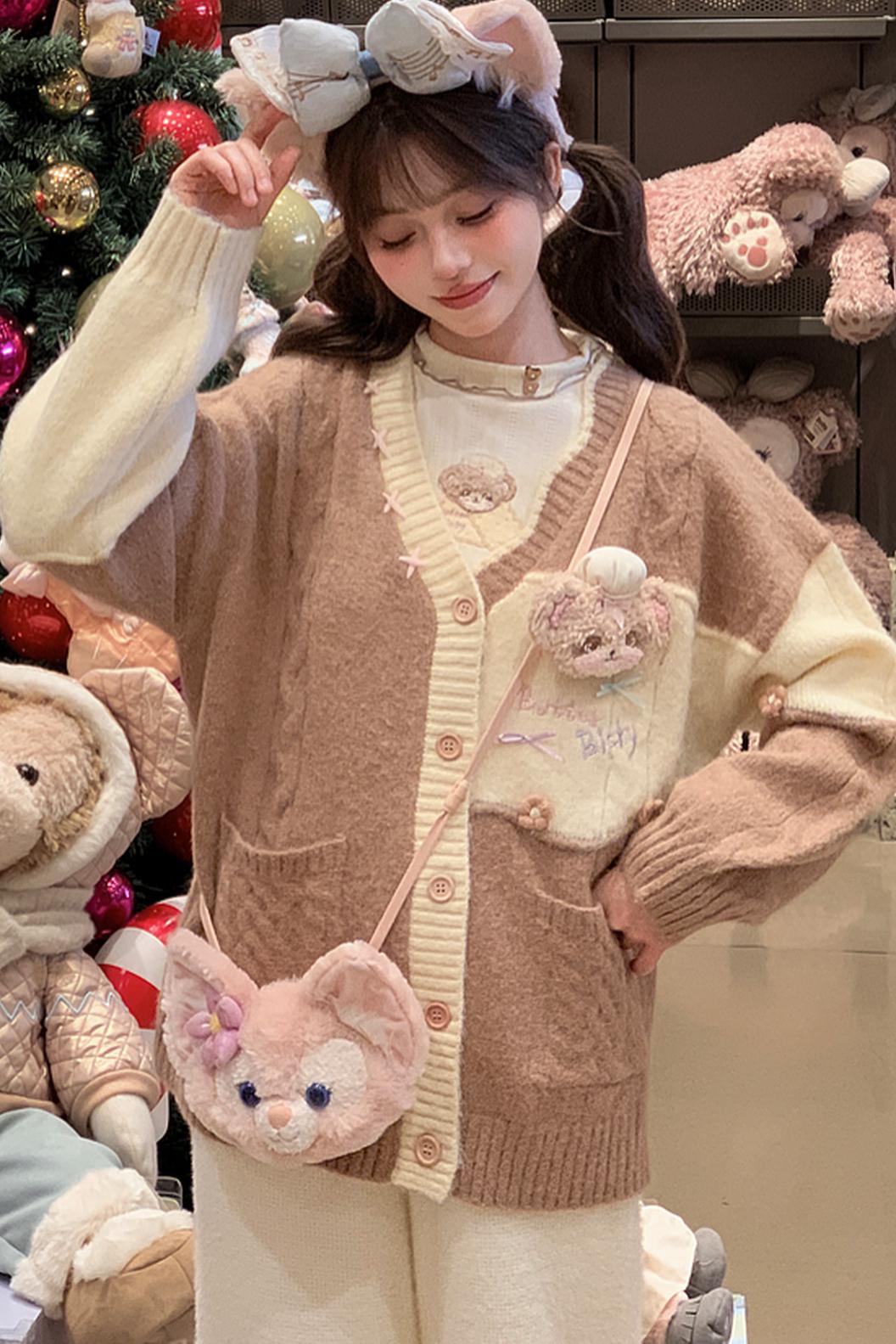 Sweet Bear Embroidered Knitted Vest + Cardigan