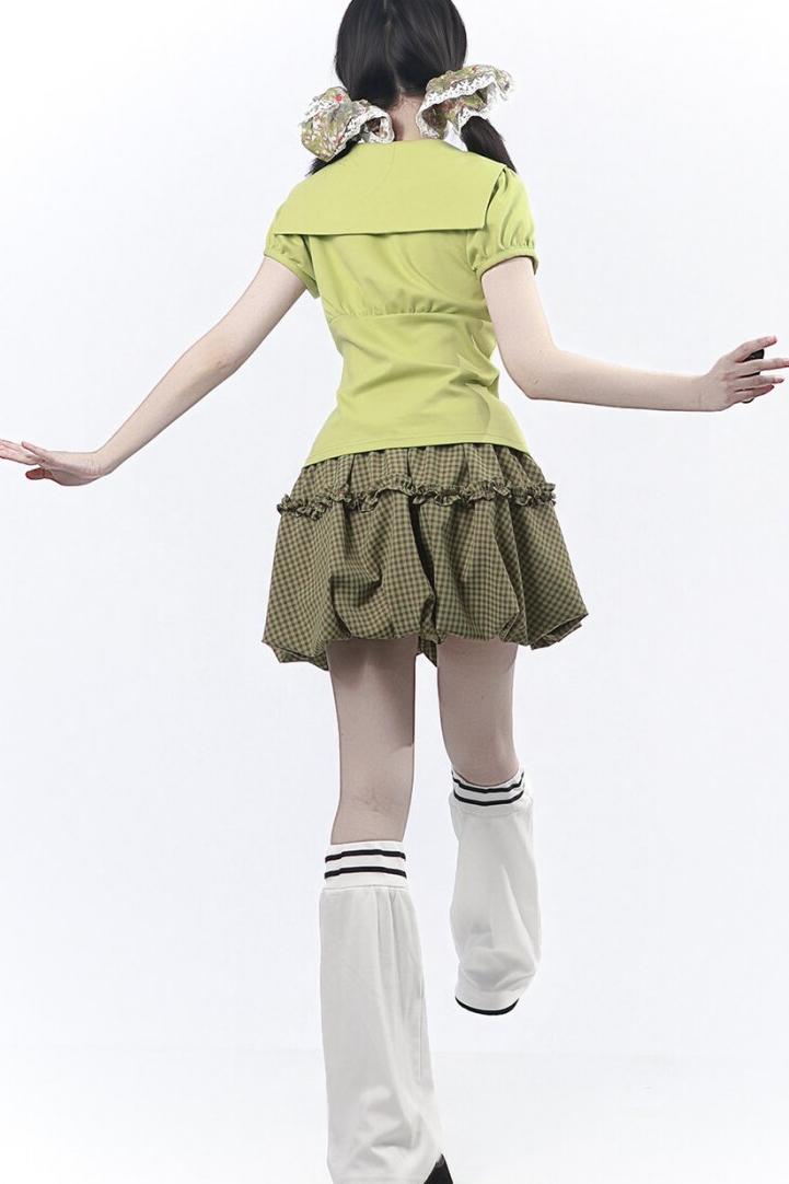 Lucky Clover Green Plaid Summer Set