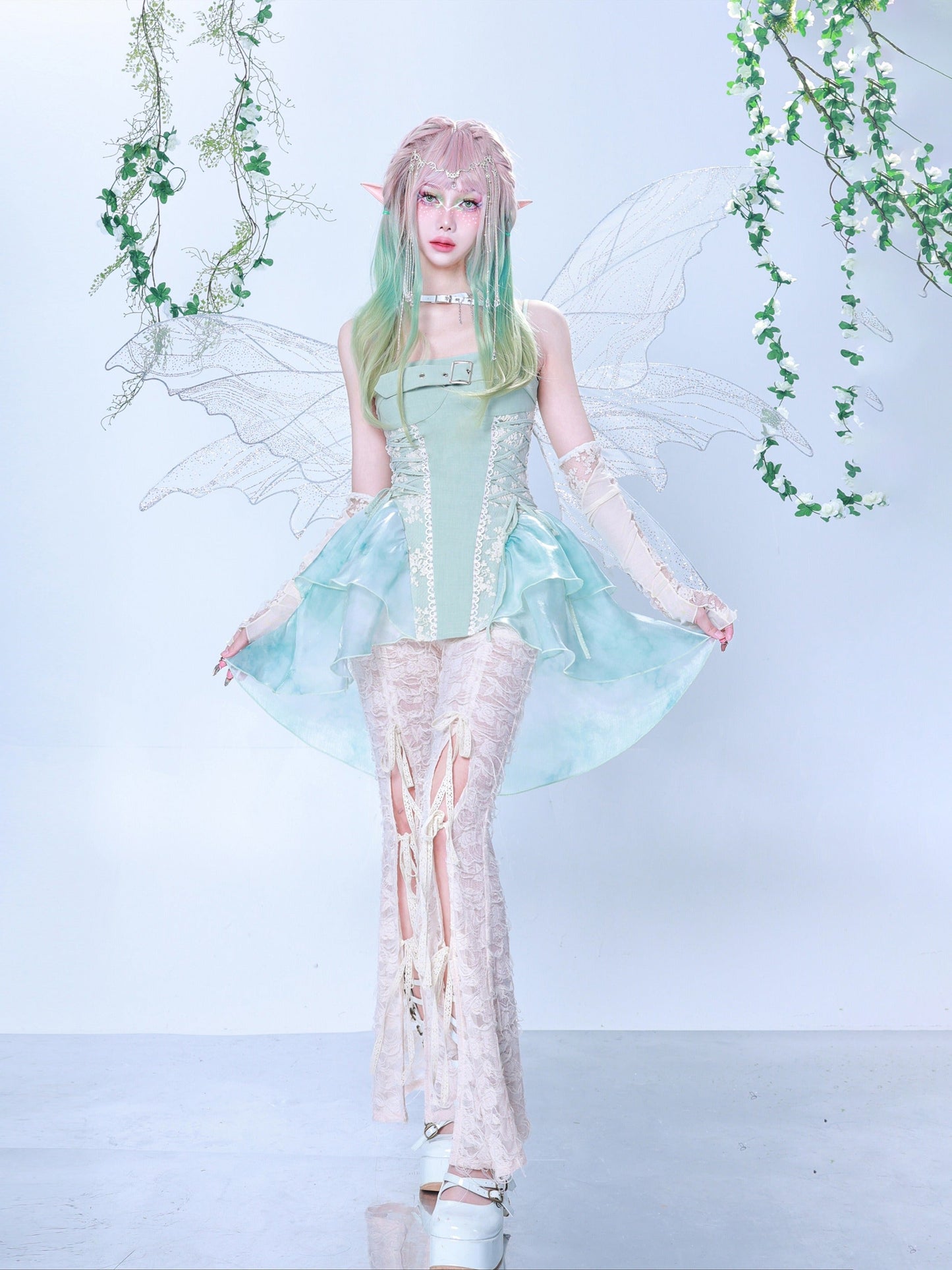 Fairy Fragrance Turquoise Green Tiered Suspender Dress
