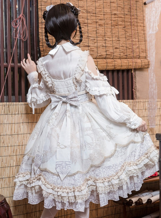 Cross Shoulder Waist Mark Ribbon Dress