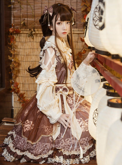 Cross Shoulder Waist Mark Ribbon Dress