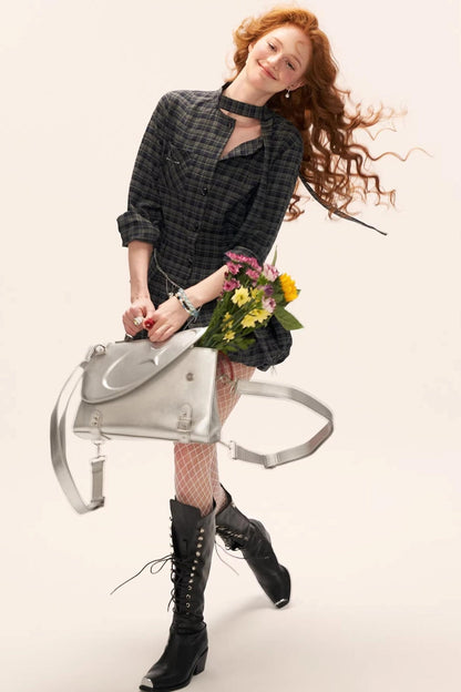 Plaid Lace-up Top + Skirt