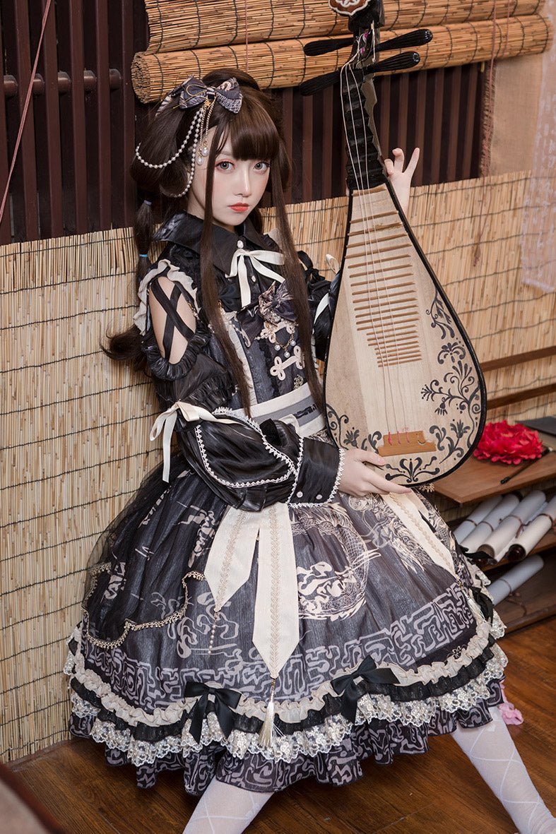 Cross Shoulder Waist Mark Ribbon Dress