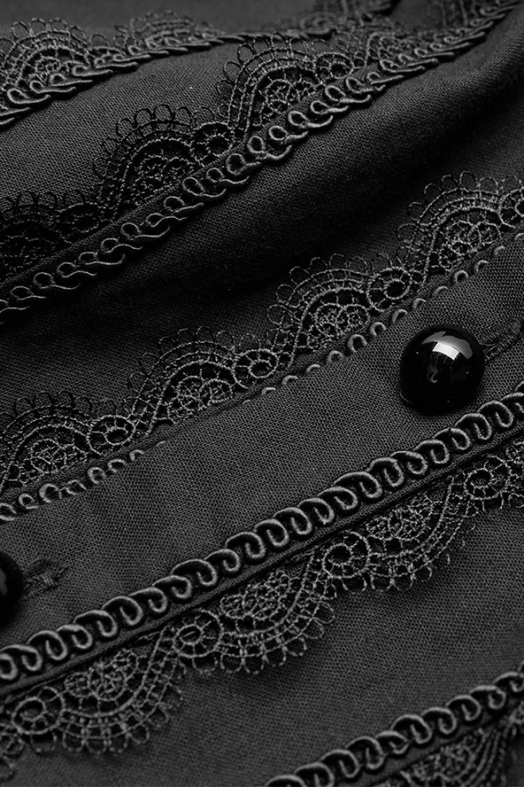 Black Lapel Collar Long Lantern Sleeves Gothic Blouse