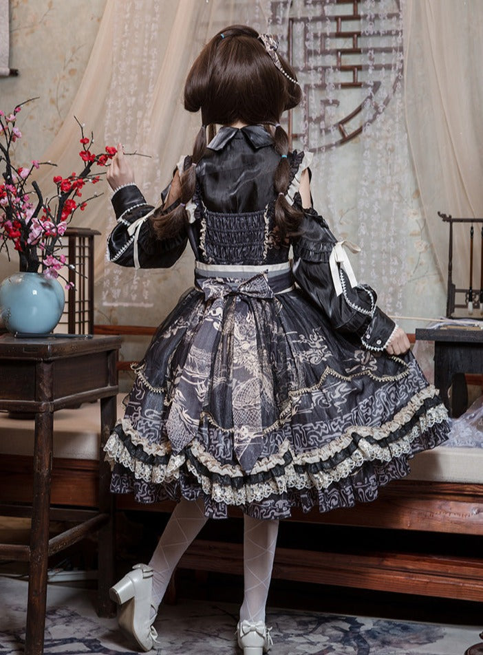 Cross Shoulder Waist Mark Ribbon Dress