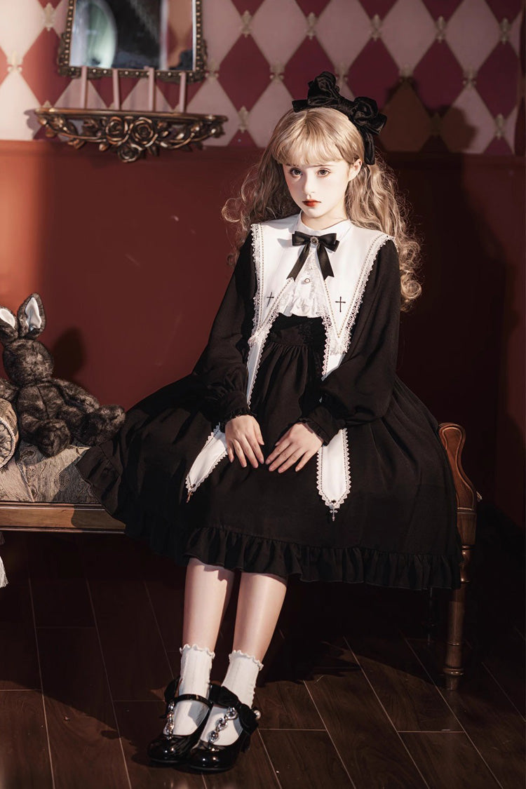 Black Long Sleeves Ruffle Bowknot Classic Gothic Nun Lolita Dress