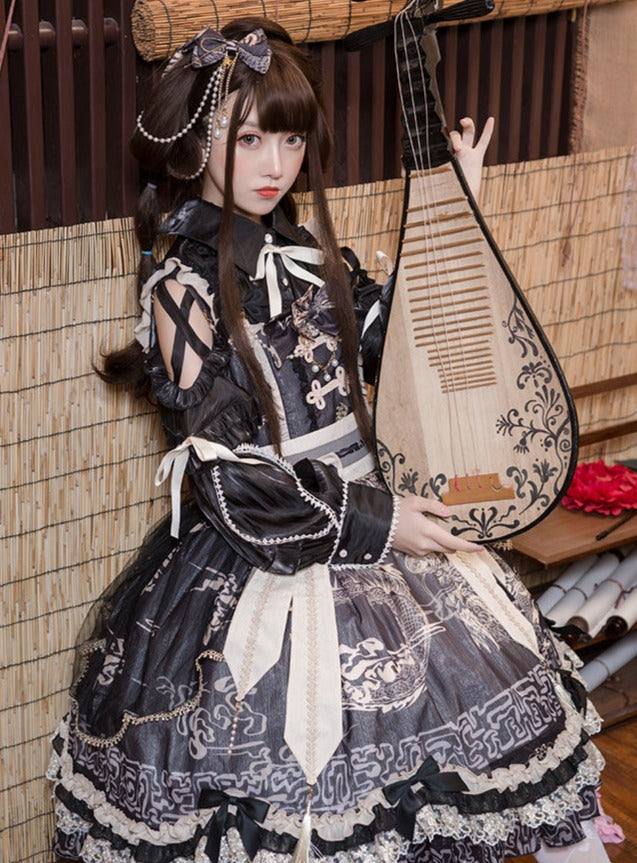 Cross Shoulder Waist Mark Ribbon Dress