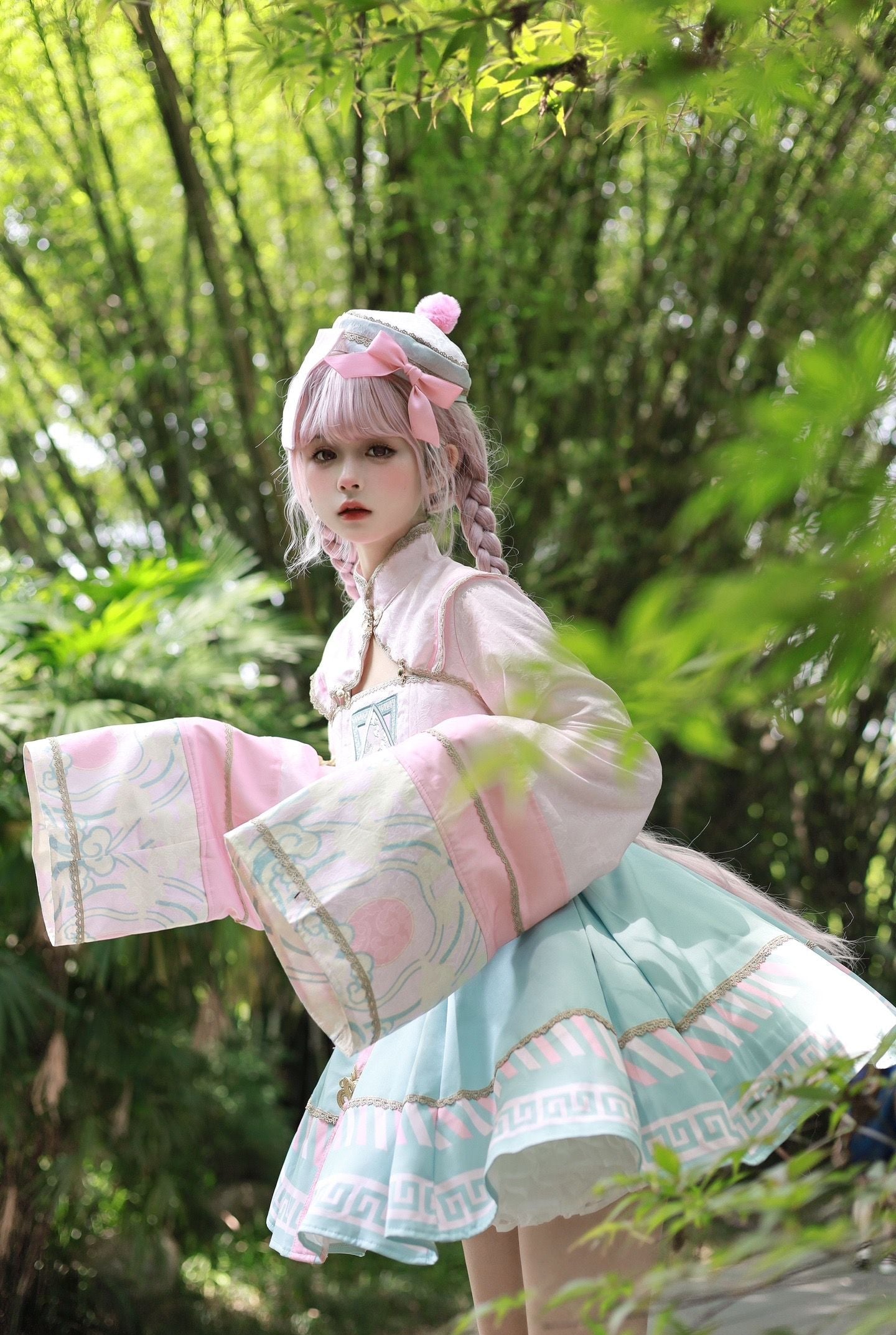 [pre-order] Little Jiangshi Pink Lolita Sweet Dress + Jacket + Hat + Ribbon
