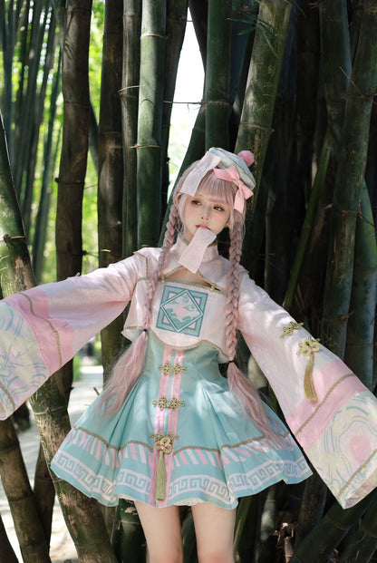 [pre-order] Little Jiangshi Pink Lolita Sweet Dress + Jacket + Hat + Ribbon