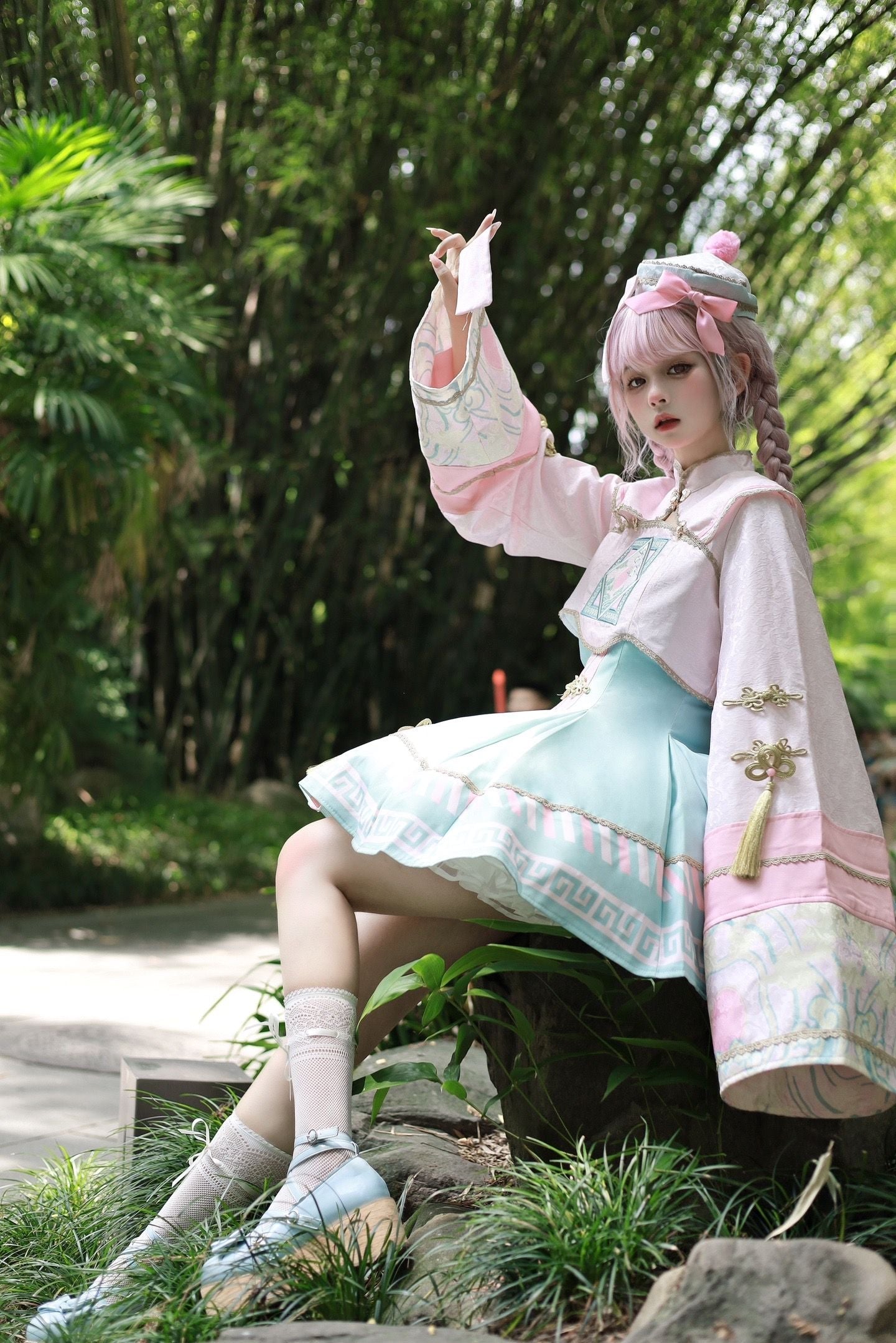 [pre-order] Little Jiangshi Pink Lolita Sweet Dress + Jacket + Hat + Ribbon