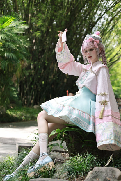 [pre-order] Little Jiangshi Pink Lolita Sweet Dress + Jacket + Hat + Ribbon