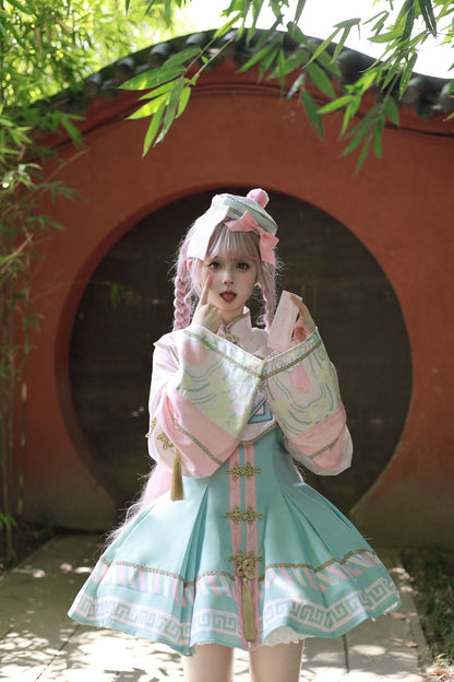 [pre-order] Little Jiangshi Pink Lolita Sweet Dress + Jacket + Hat + Ribbon