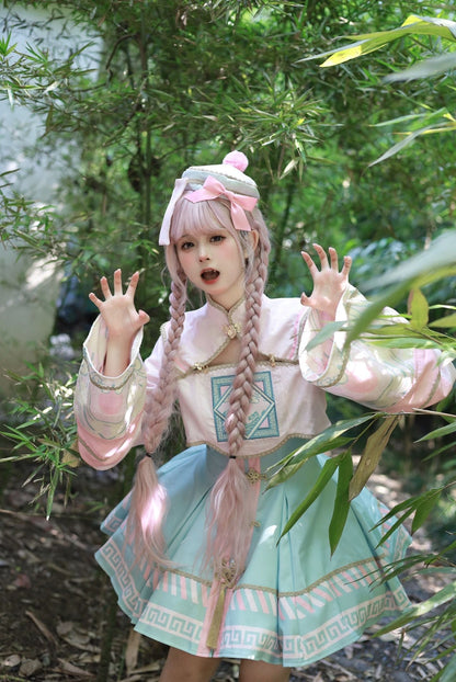 [pre-order] Little Jiangshi Pink Lolita Sweet Dress + Jacket + Hat + Ribbon