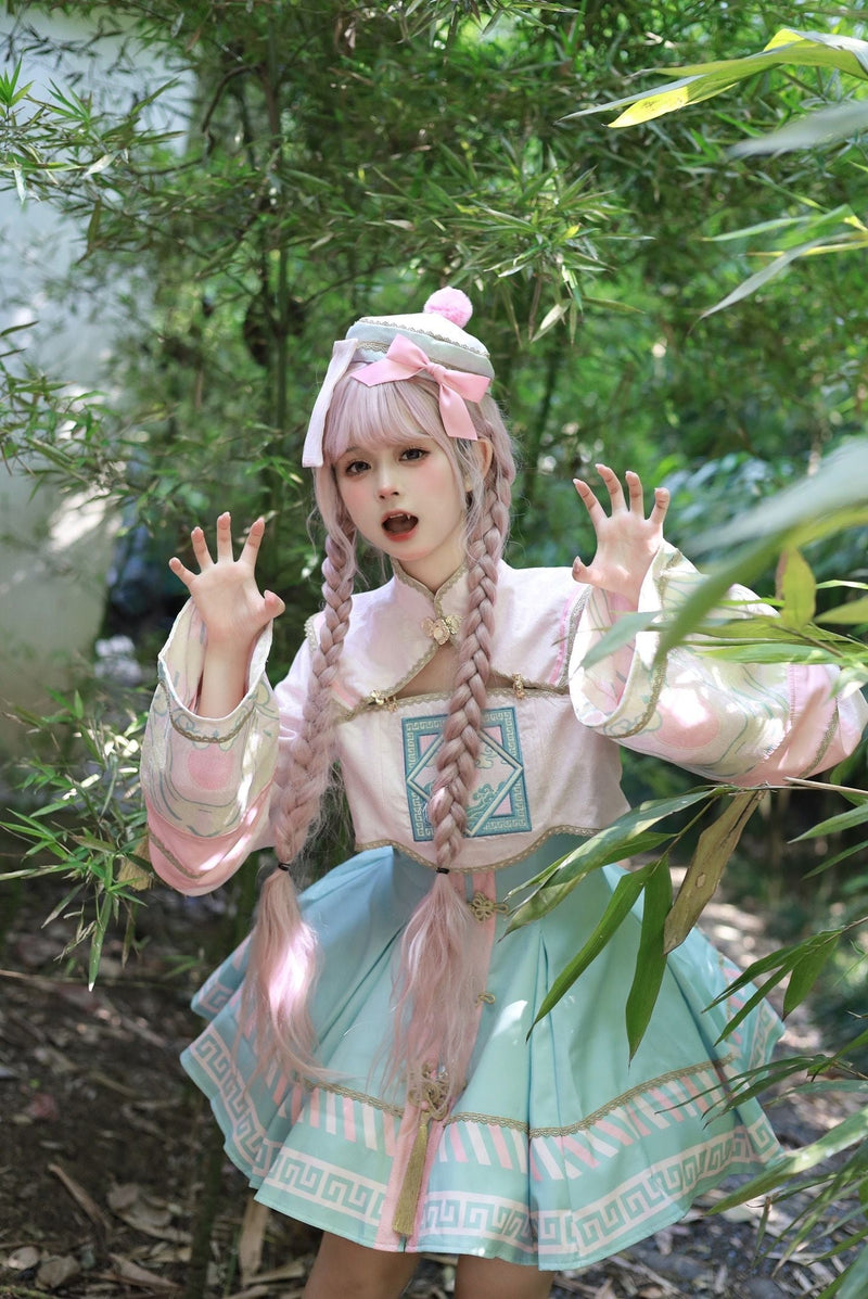 [pre-order] Little Jiangshi Pink Lolita Sweet Dress + Jacket + Hat + Ribbon