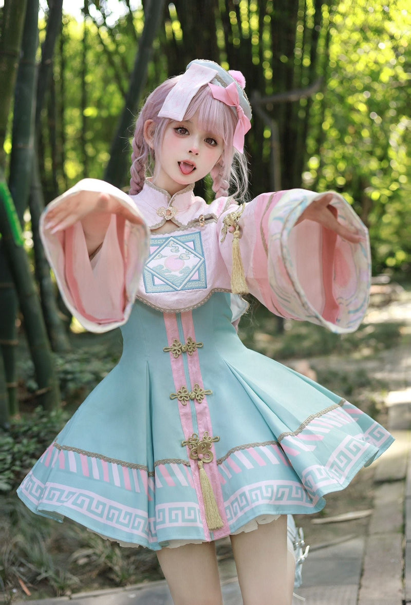 [pre-order] Little Jiangshi Pink Lolita Sweet Dress + Jacket + Hat + Ribbon