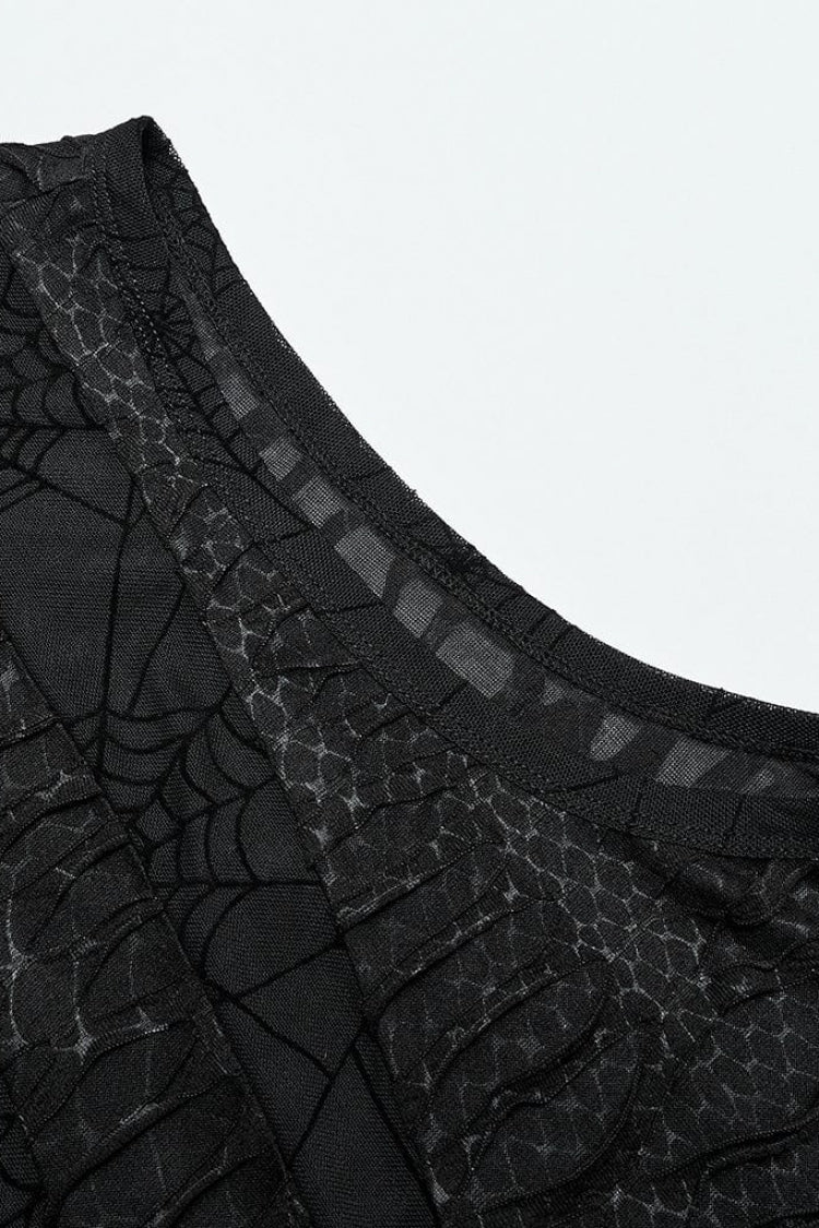 Black High Collar Hollow Spider Mesh Ripped Asymmetric Gothic Vest