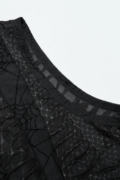 Black High Collar Hollow Spider Mesh Ripped Asymmetric Gothic Vest