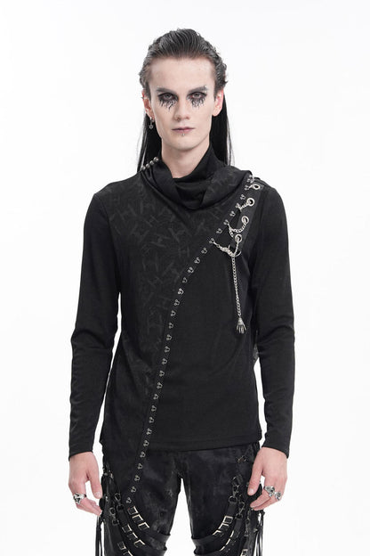 Black Chain Long Sleeves Print Stitching Asymmetric Gothic Sweatershirt