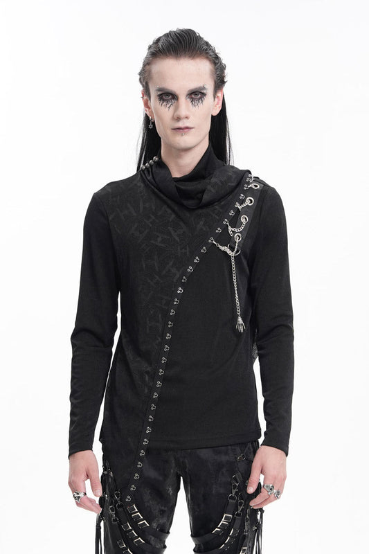 Black Chain Long Sleeves Print Stitching Asymmetric Gothic Sweatershirt