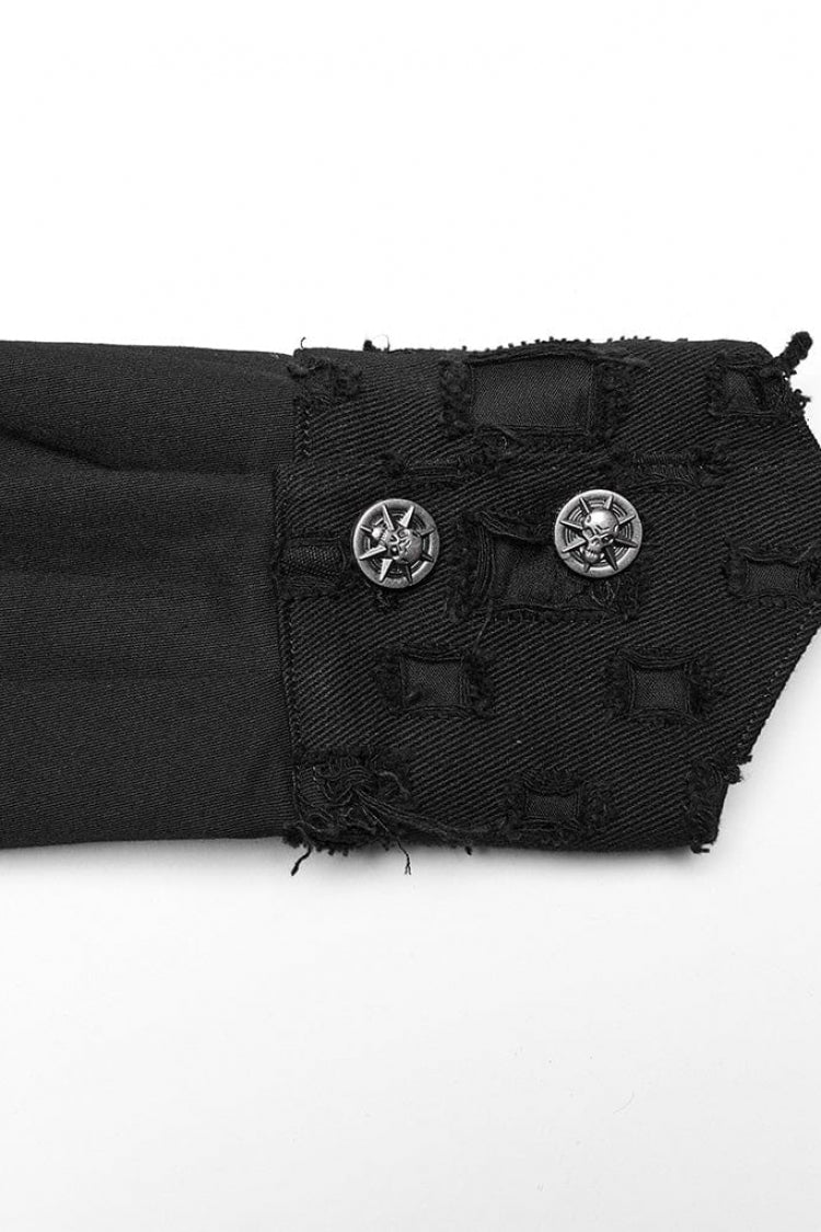 Black Hollow Hole Stitching Steampunk Blouse