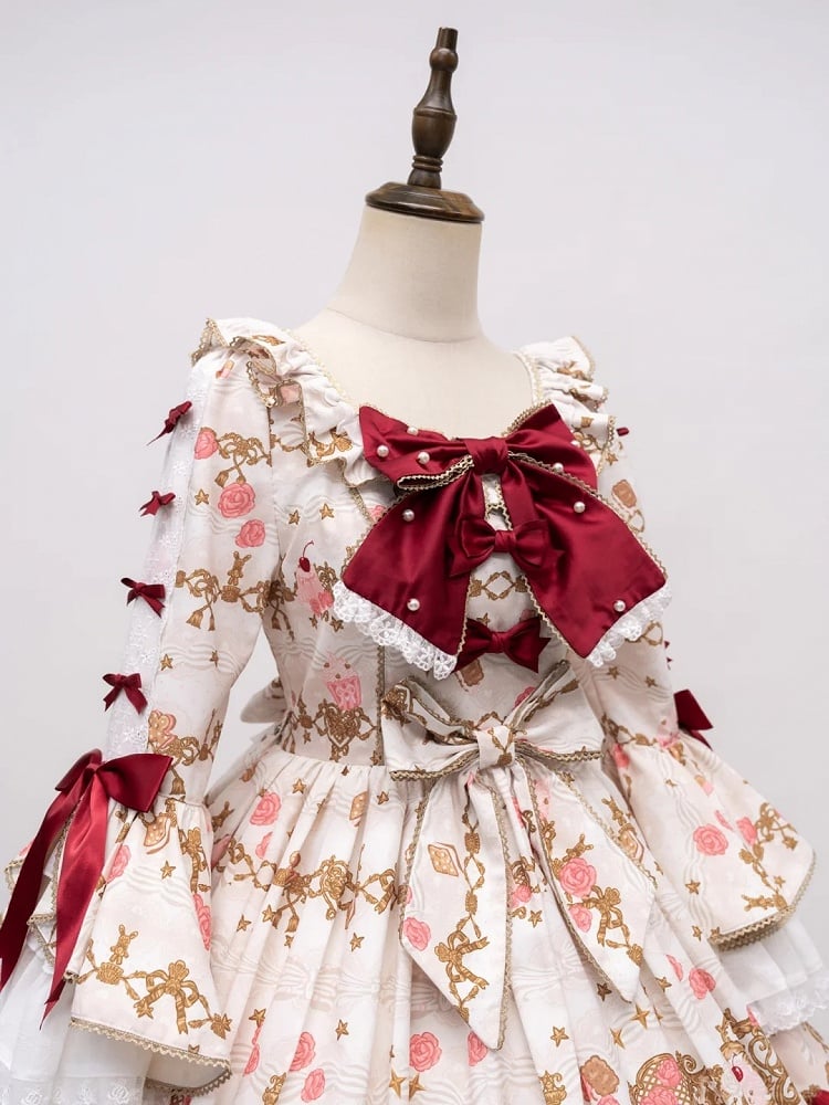 [pre-order Deadline: April 26] Retro Romance Sweet Lolita Ribbon Cake Print Princess Sleeve Dress