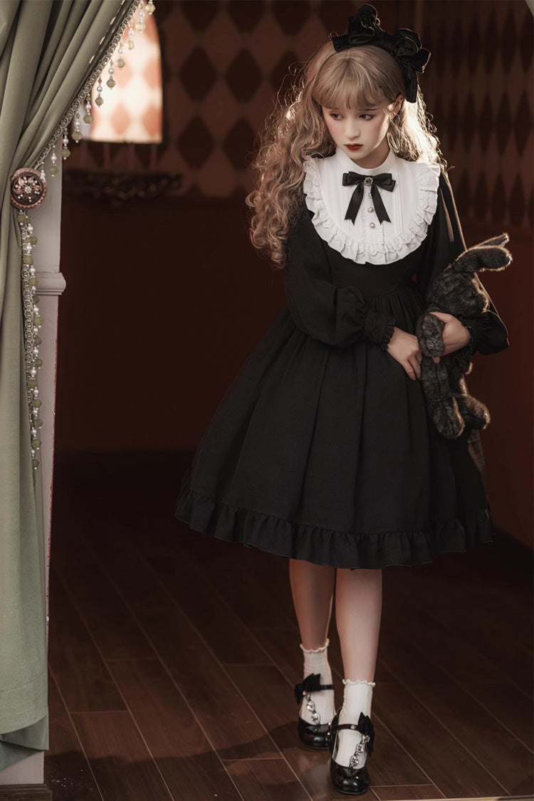 Black Long Sleeves Ruffle Bowknot Classic Gothic Nun Lolita Dress