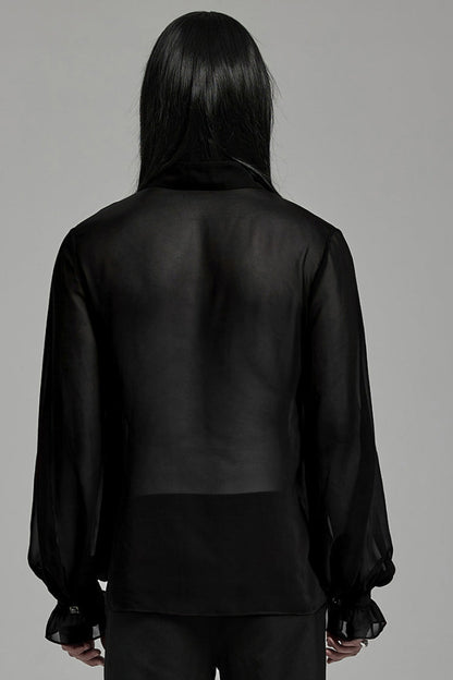 Black Lapel Collar Sheer Gothic Blouse