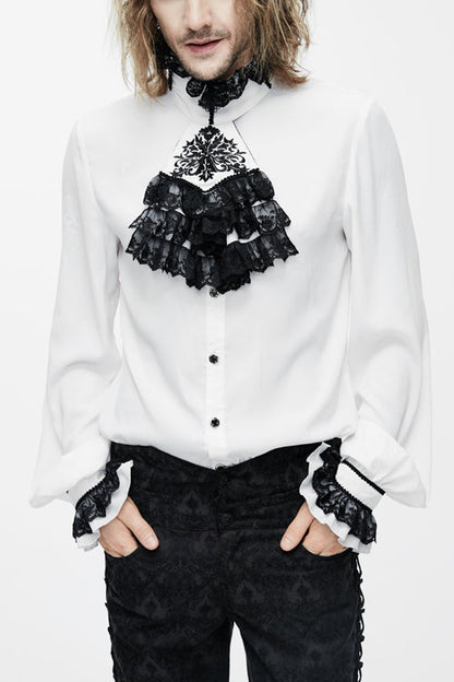 White Chiffon Chest Embroidery Lace Sleeves Gothic Blouse