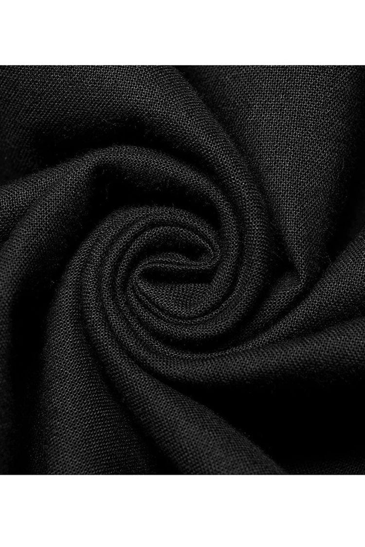 Black Gothic Pure Cotton No Elasticity Neckline Pleats Lace Ruffle Embroidery Tie Rope Design Shirt