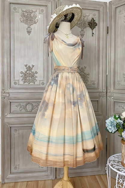 Marble Resort Chiffon Print Dress